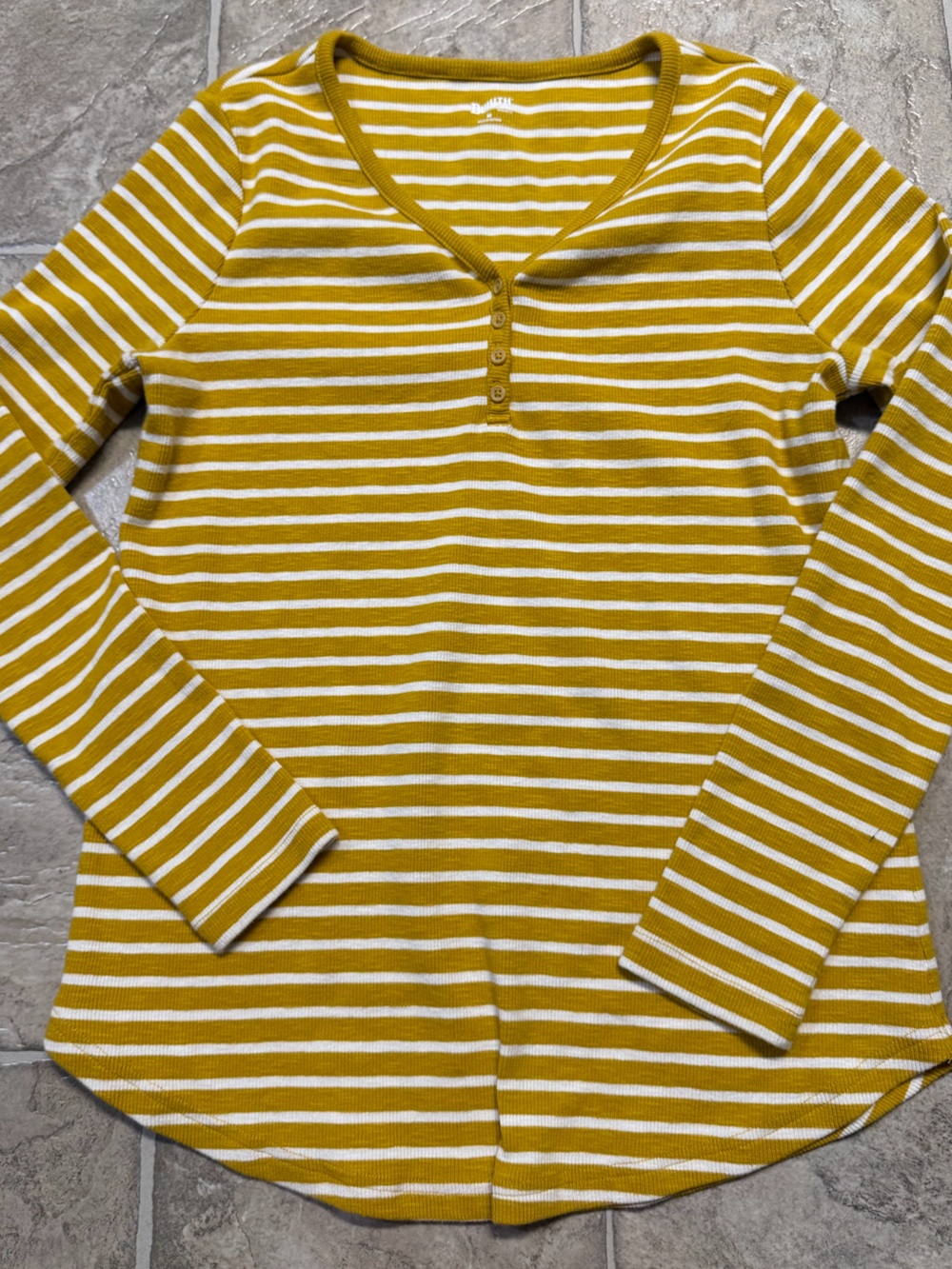 Duluth Trading Co. Women’s Makers Studio Cotton Rib Slub Henley-Mustard/White